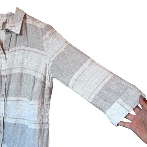 Chicos Linen Blend Gray White 3/4 Sleeve Button Up Shirt Size 0 S - Picture 5 of 12